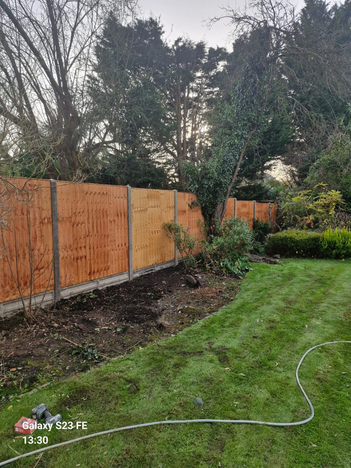 Long run of new timber garden fencing